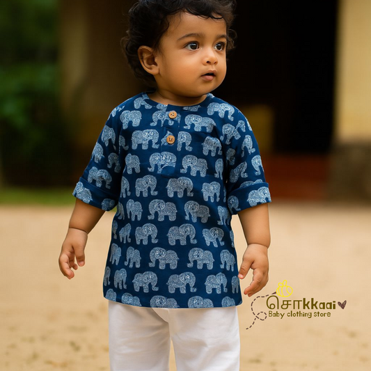Blue elephant Mid length kurta with elbow sleeve (0 to 6years)