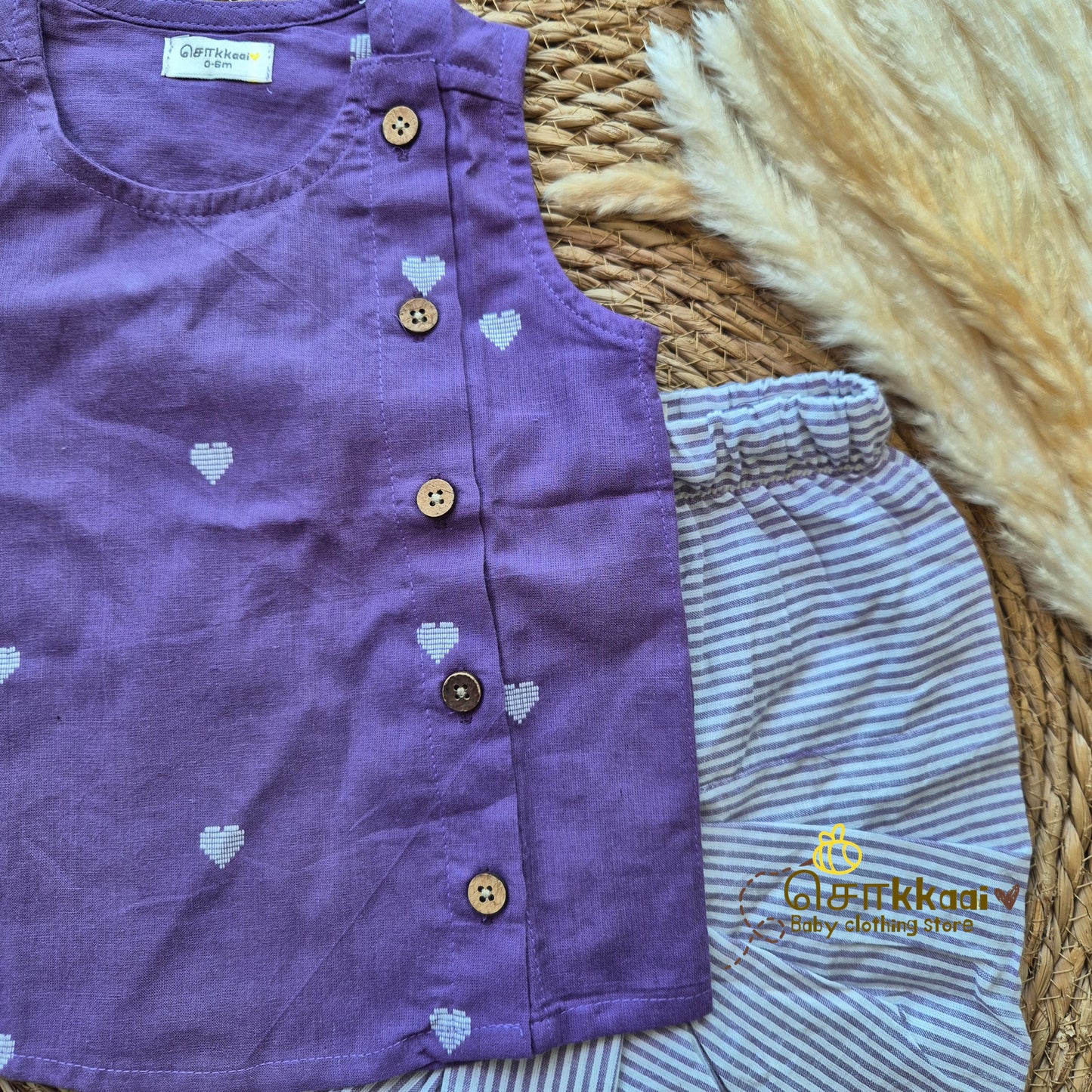 Purple heart cotton kids dhoti set (0-5yrs) - Sokkaai