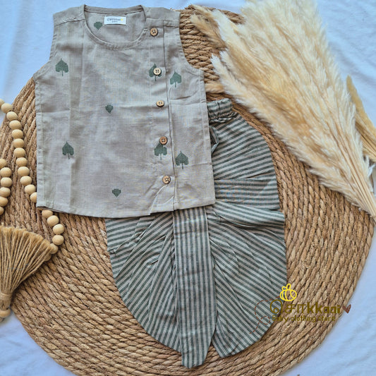 Green spade cotton kids dhoti set (0-5yrs) - Sokkaai