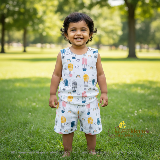 Hot air balloon carnival muslin cotton Coord Set (0-2years) - Unisex - Sokkaai