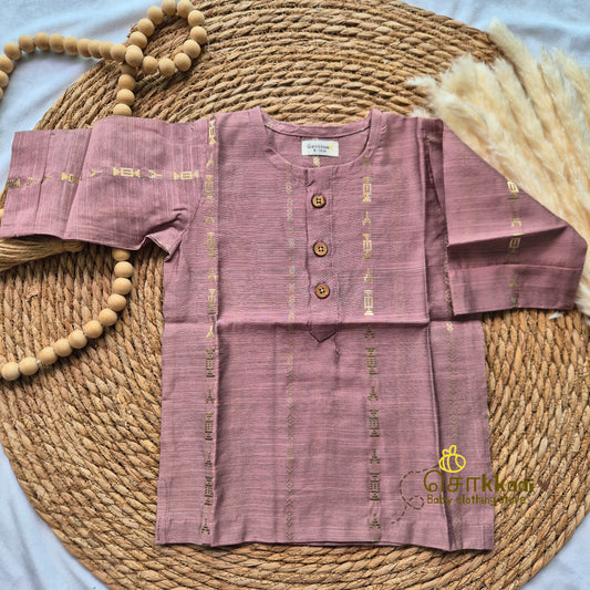 Pastel rosewood raw silk elbow sleeve kurta - (0-5years) Sokkaai