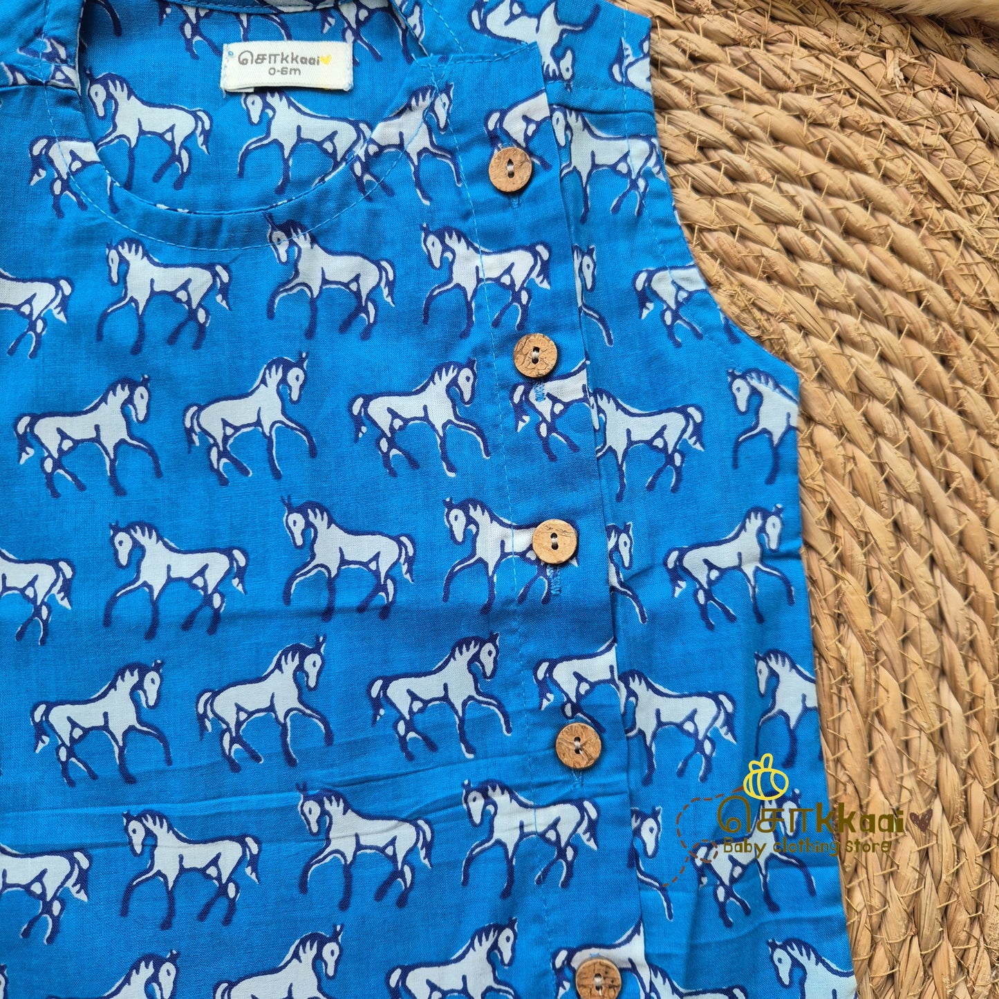 Blue horse side button sleeveless top (0-3years) - Sokkaai