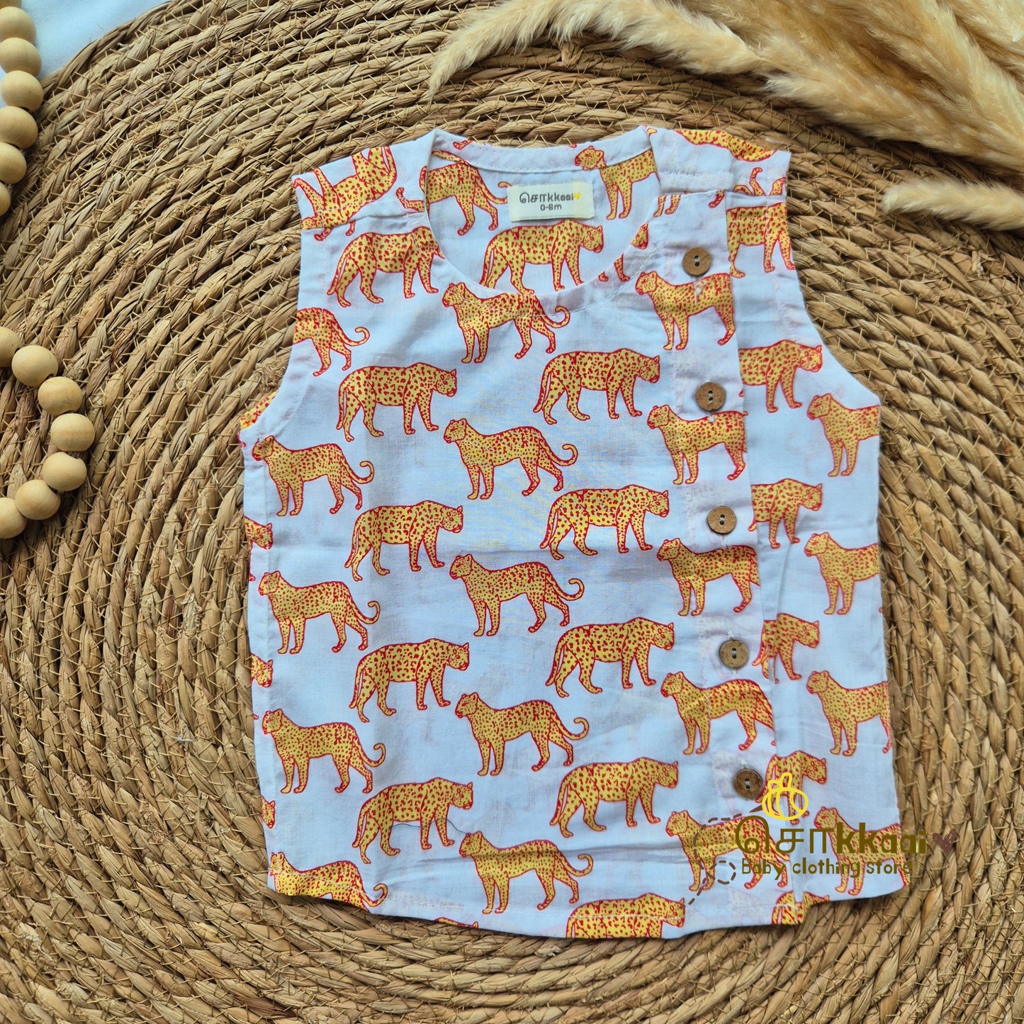 White cheetah side button sleeveless top (0-3years) - Sokkaai