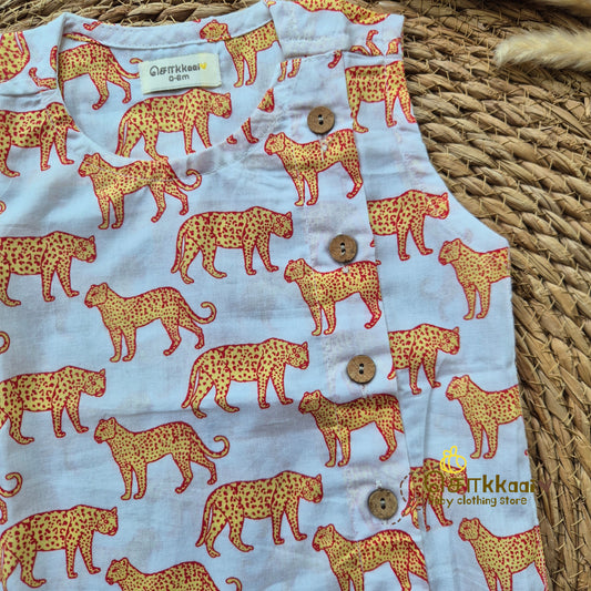 White cheetah side button sleeveless top (0-3years) - Sokkaai