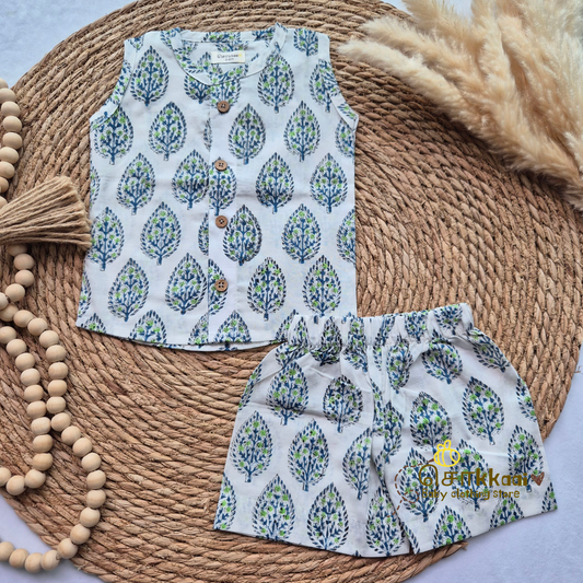 Leaf ptint cotton Coord Set (0-2years) - Unisex/ Girl / Boy