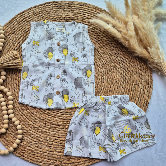 Playful safari cotton Coord Set (0-2years) - Unisex