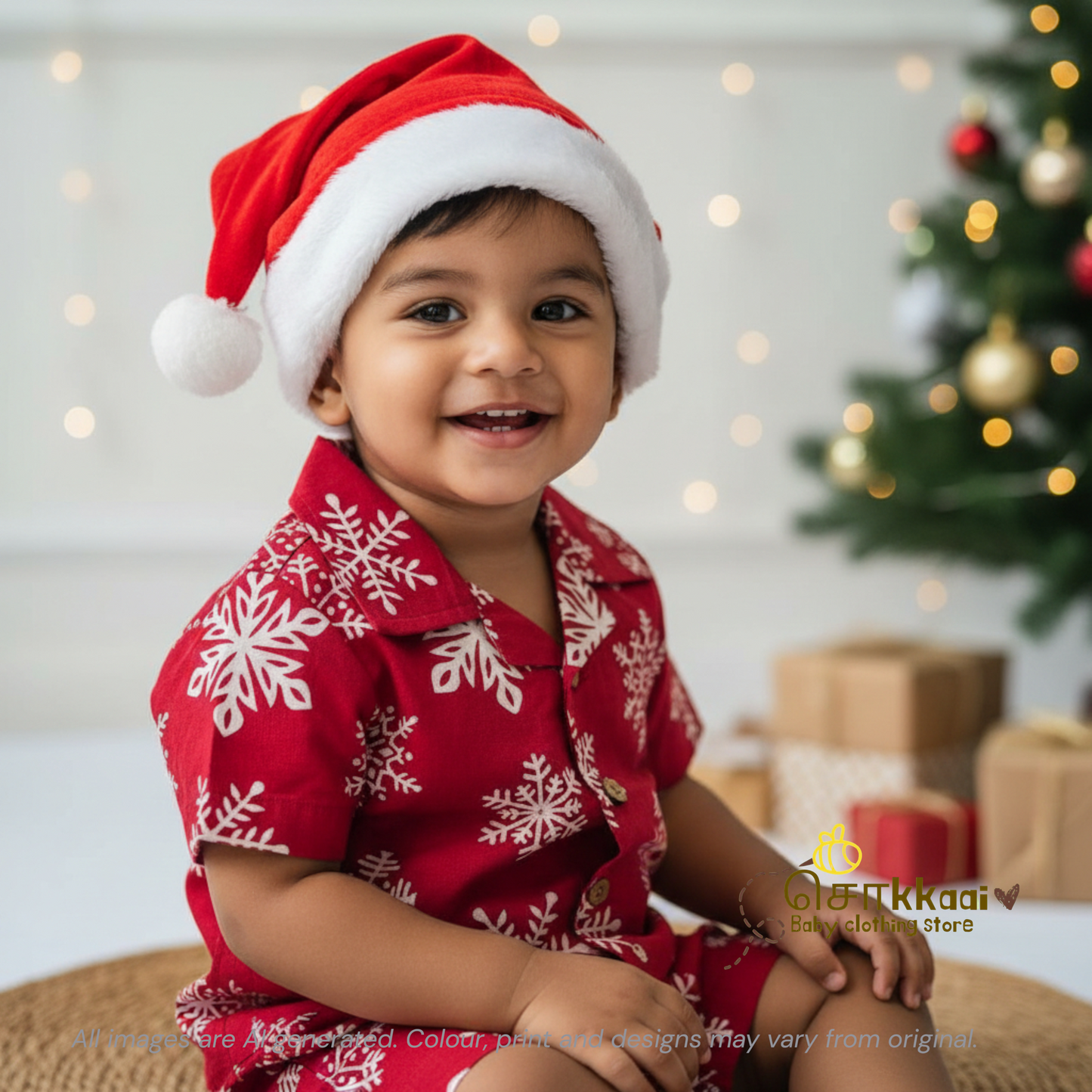 Red snowflakes Christmas vibe coord set (0-10years) - Sokkaai