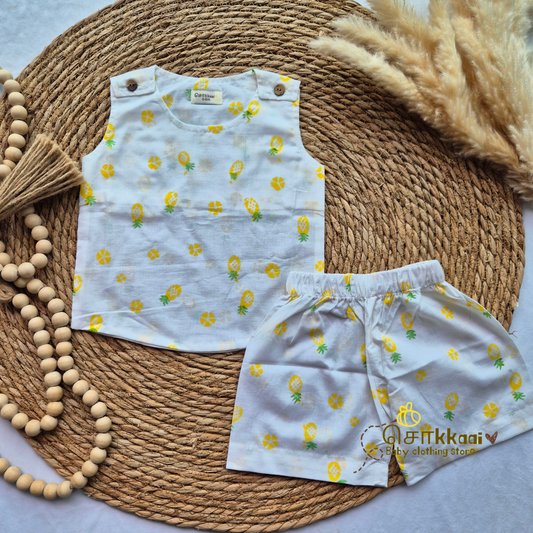 Pineapple printed cotton Coord Set (0-3years) - Unisex