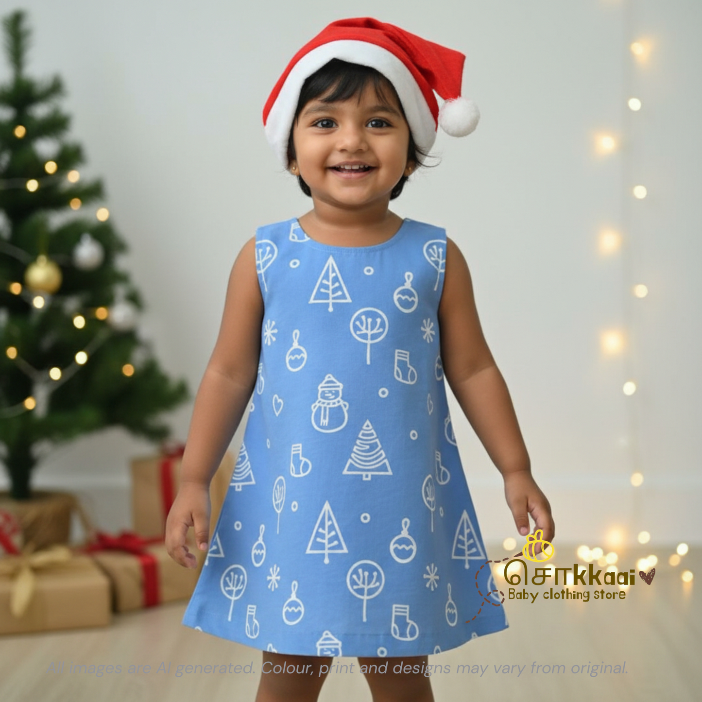 Frosty blue icon christams vibe A-line frock - (0-6years) Sokkaai