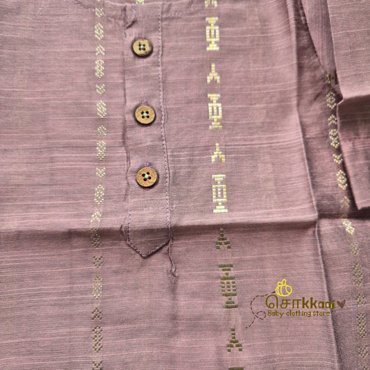 Pastel rosewood raw silk elbow sleeve kurta - (0-5years) Sokkaai