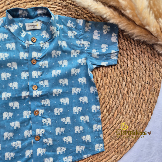 Light blue elephant Mandarin Collar Kids Shirt (6m to 5years)