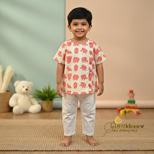 Pink elephant Short Sleeve Kurta/ Jippa (0-5years) - Sokkaai