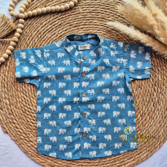 Light blue elephant Mandarin Collar Kids Shirt (6m to 5years)