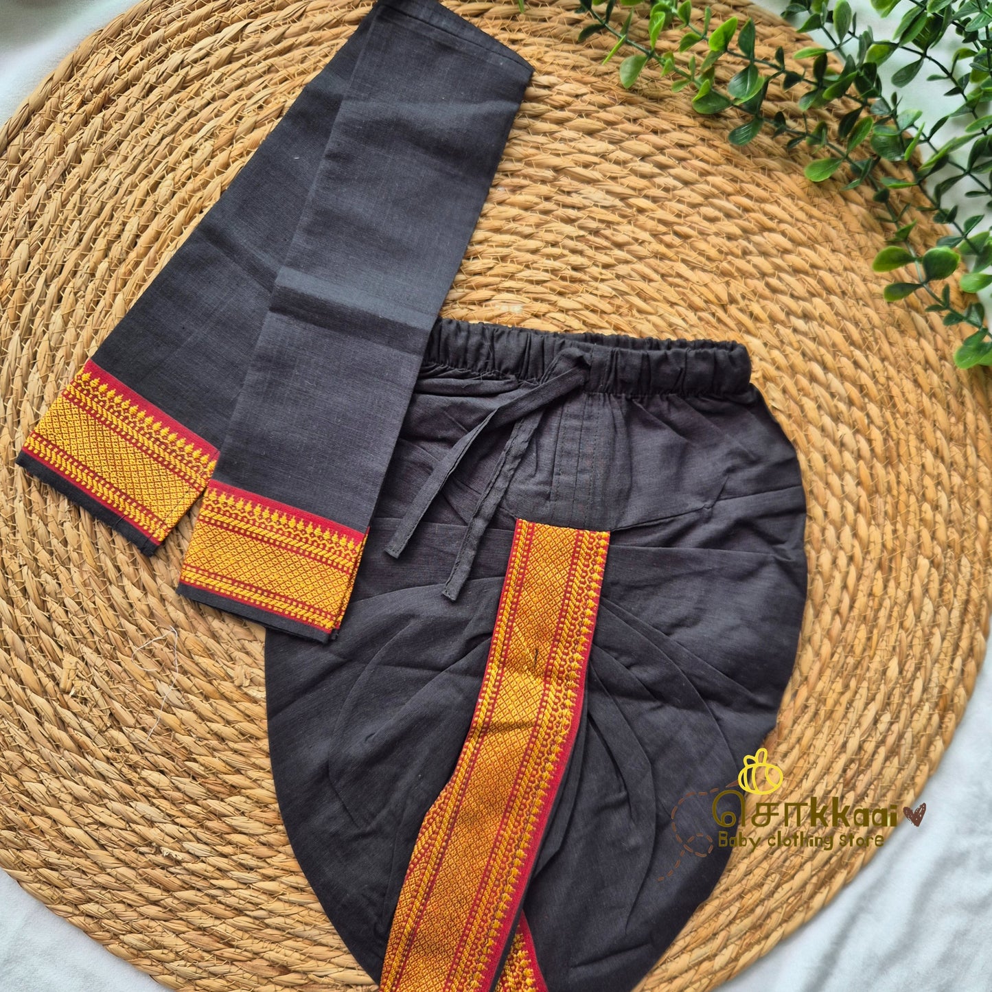 Ayyappan Set - Black Mangalgiri Cotton Dhoti set (0-5years)