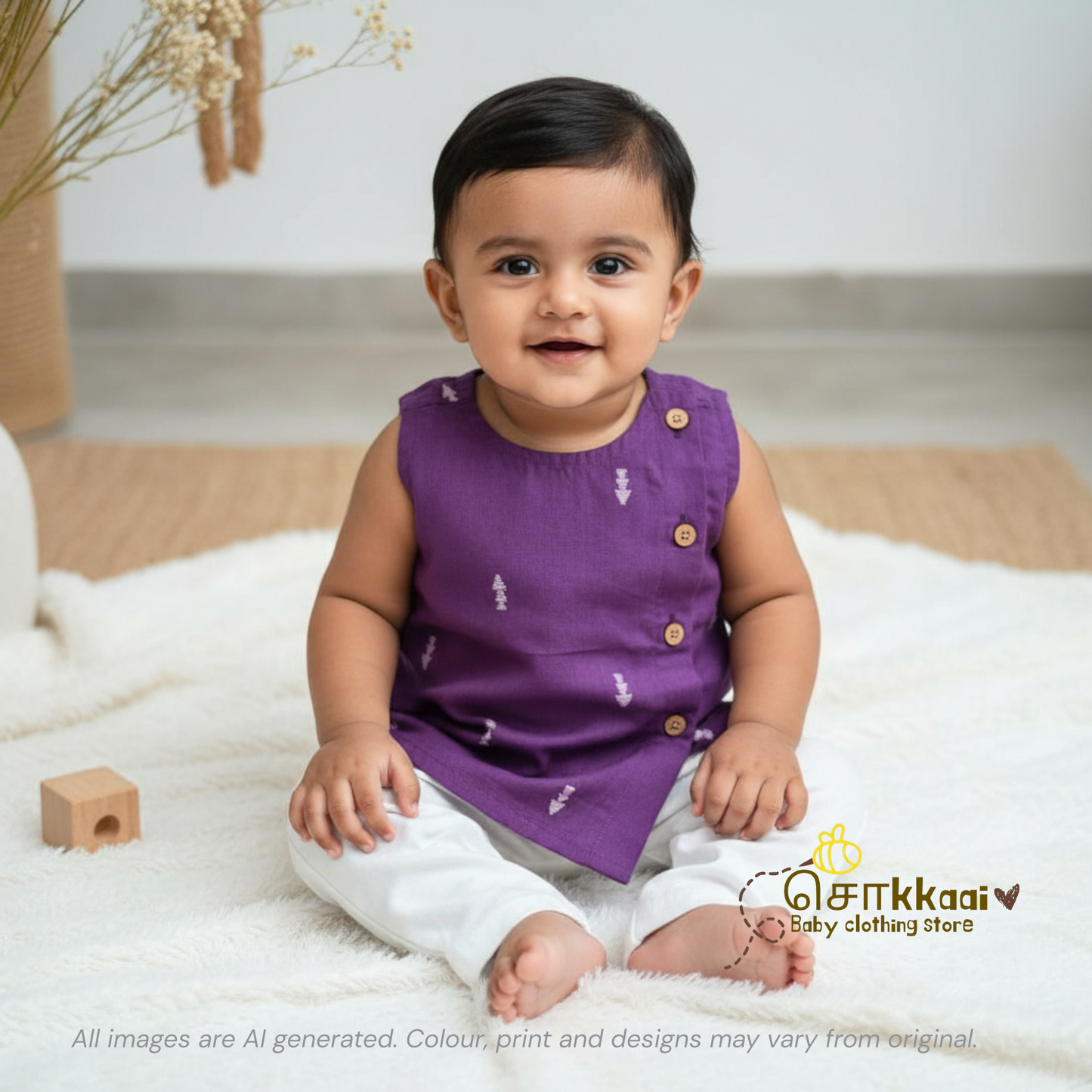 Royal purple arrow side button sleeveless top (0-3years) - Sokkaai