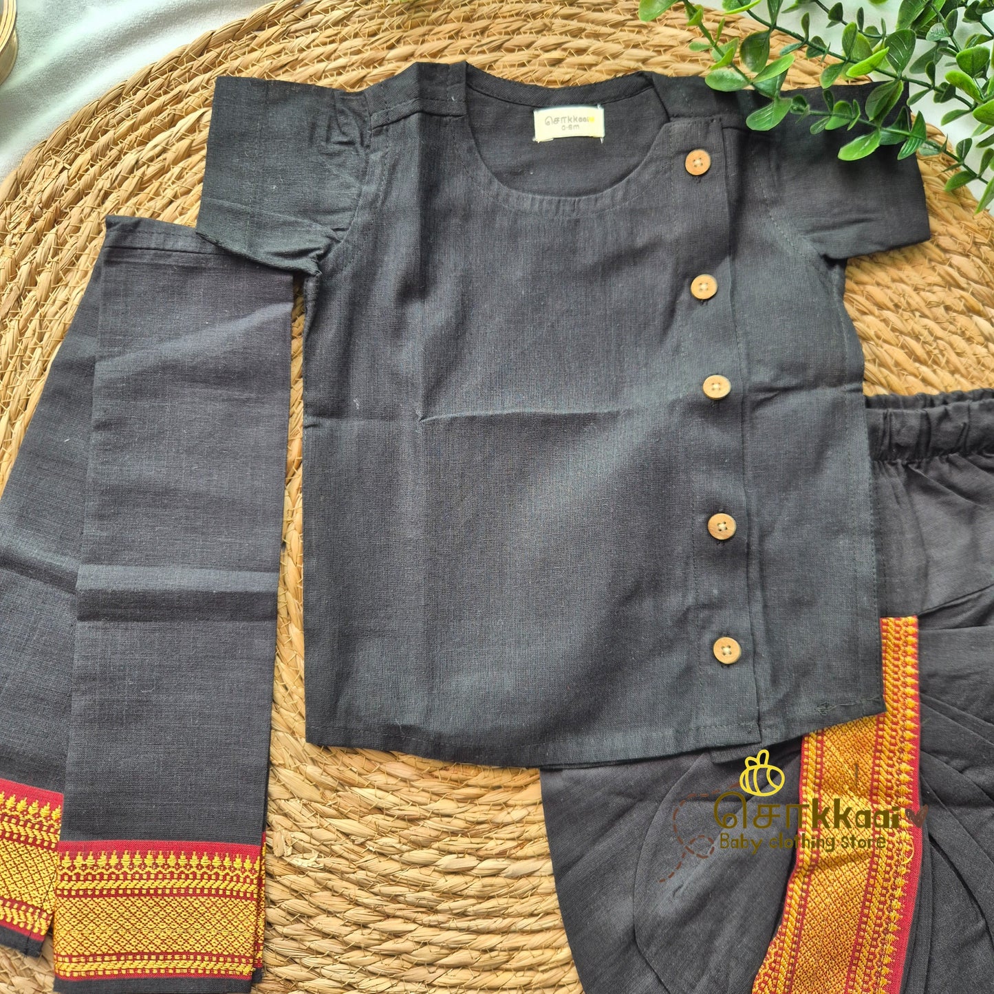 Ayyappan Set - Black Mangalgiri Cotton Dhoti set (0-5years)