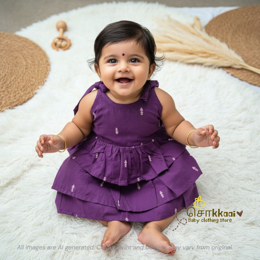 Royal purple arrow Tassel tie frock - (0-3years) Sokkaai