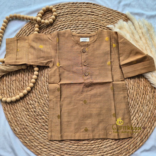 Golden sand raw silk elbow sleeve kurta - (0-5years) Sokkaai
