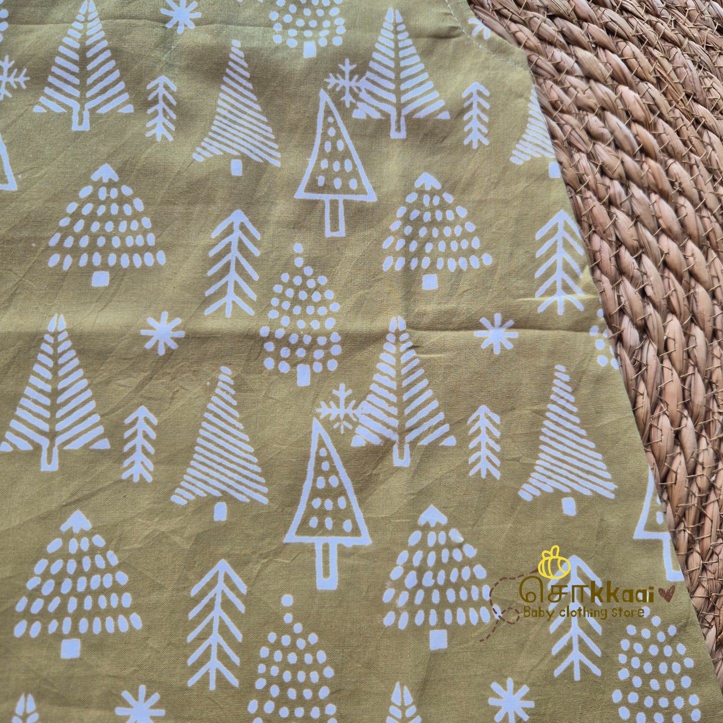 Mustard pine tree christams vibe A-line frock - (0-6years) Sokkaai