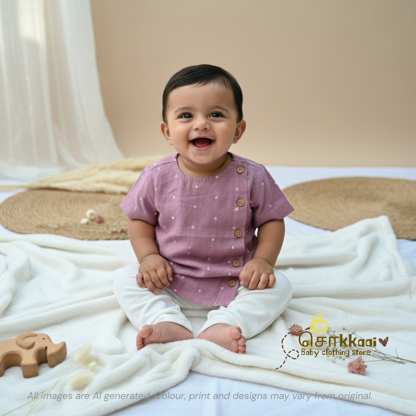 Lilac handloom Short Sleeve Kurta/ Jippa (0-5years) - Sokkaai