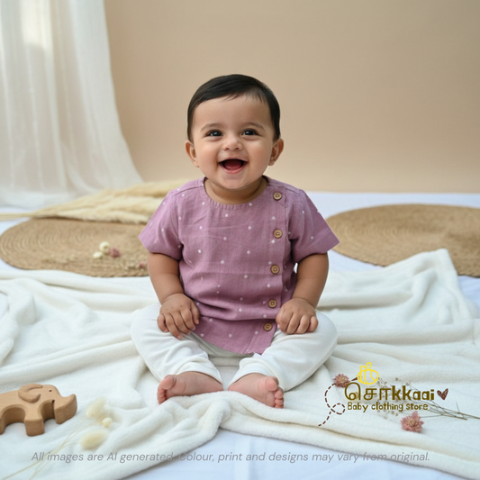 Lilac handloom Short Sleeve Kurta/ Jippa (0-5years) - Sokkaai