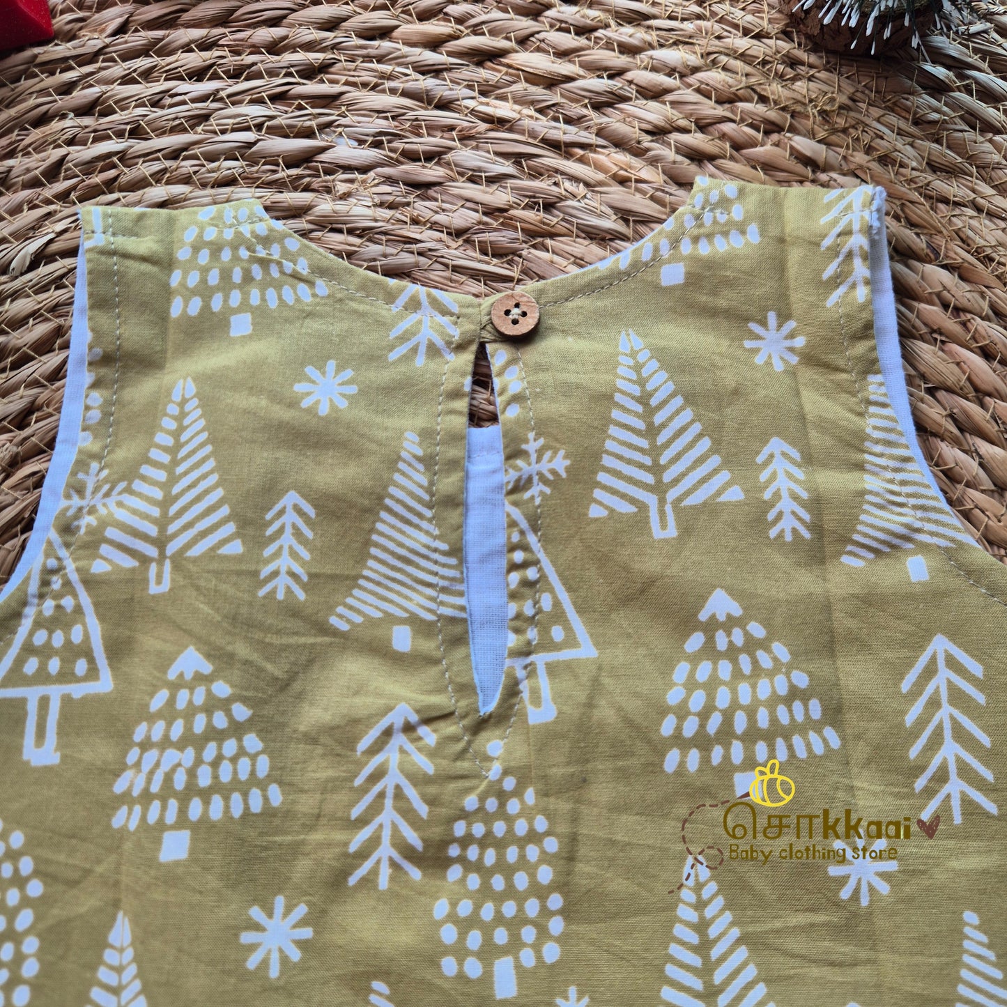 Mustard pine tree christams vibe A-line frock - (0-6years) Sokkaai