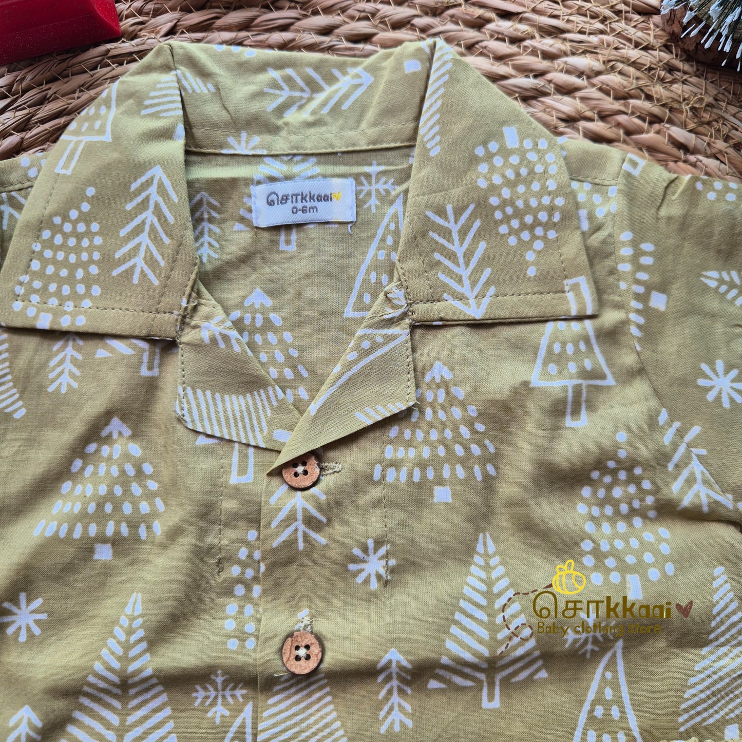 Mustard pine tree Christmas vibe coord set (0-10years) - Sokkaai