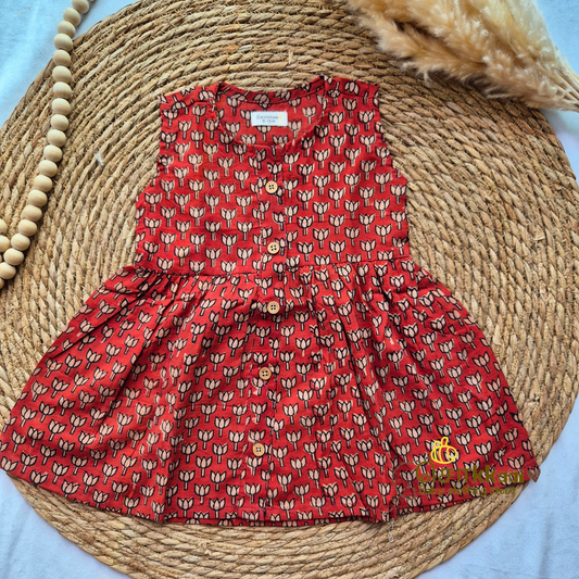 Red Lotus  - Centre Button Girl Frock (Newborn to 3years)