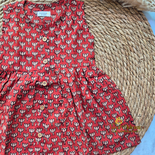 Red Lotus  - Centre Button Girl Frock (Newborn to 3years)