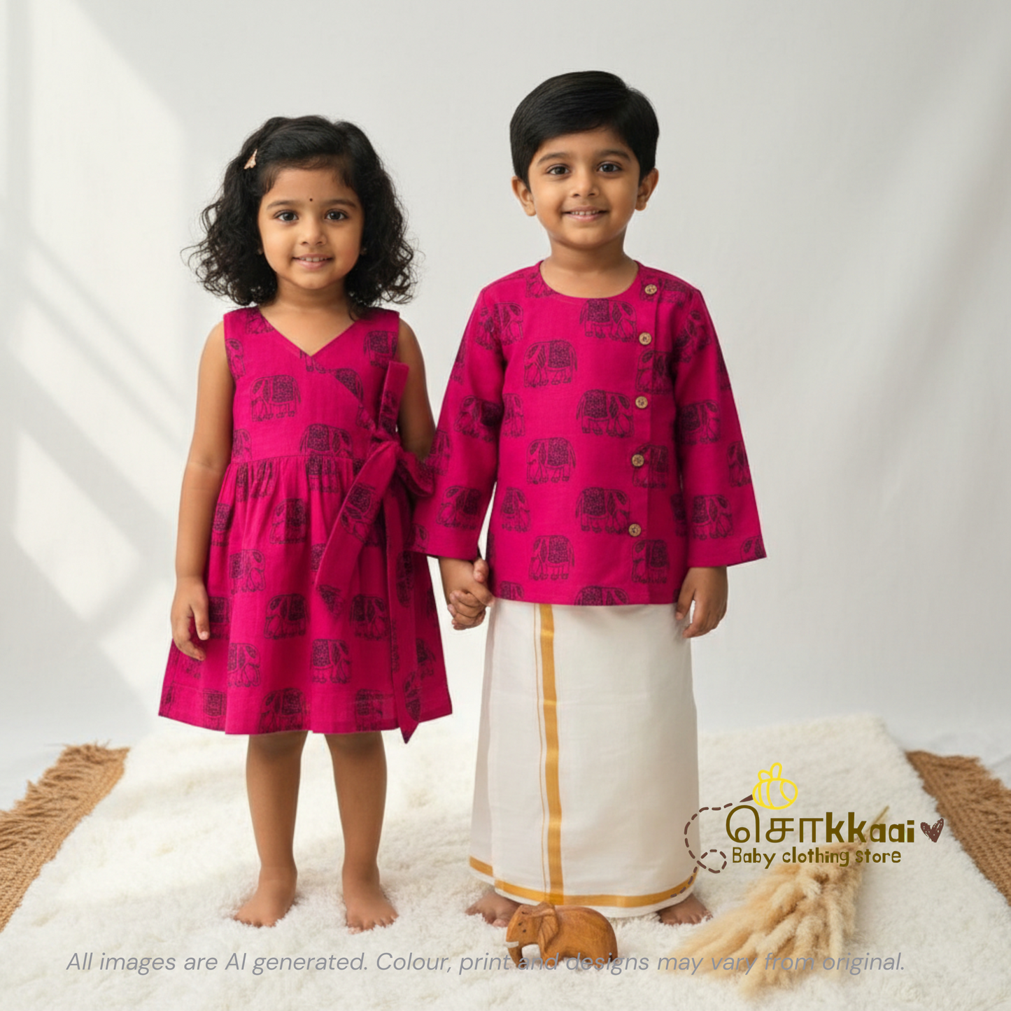 Magenta elephant printed Overlap Flared Girl Frock (0-3years) - Sokkaai