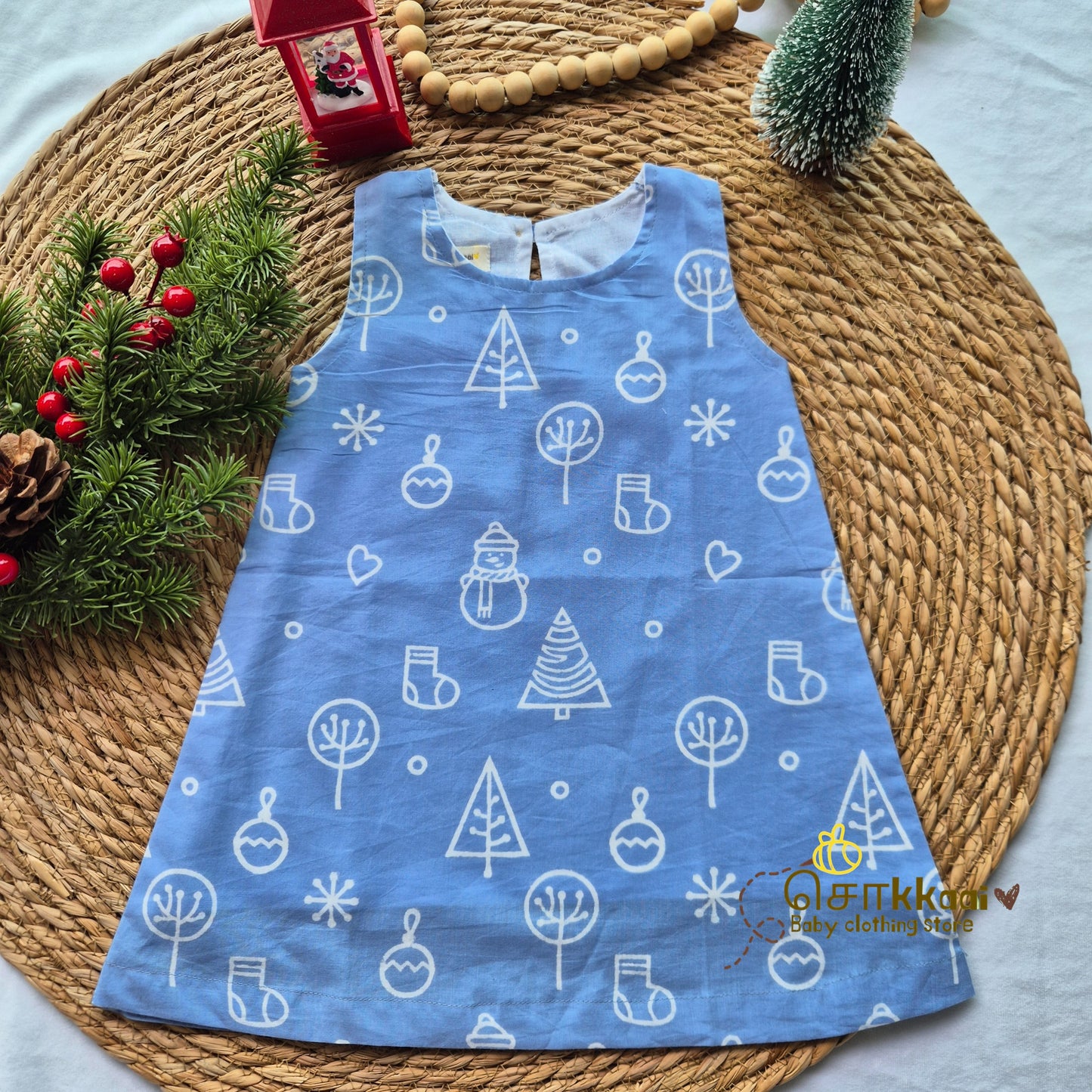 Frosty blue icon christams vibe A-line frock - (0-6years) Sokkaai