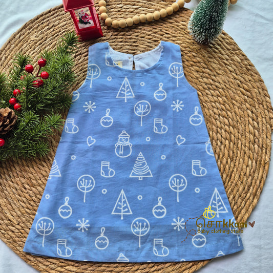 Frosty blue icon christams vibe A-line frock - (0-6years) Sokkaai