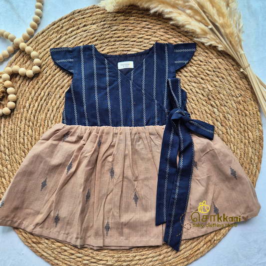 Heritage Blue Overlap Flared Girl Frock - (0-3years)