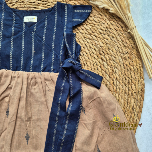 Heritage Blue Overlap Flared Girl Frock - (0-3years)