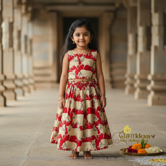 Red Pichwai Cow Skirt and top Girls (6m-6years) - Sokkaai