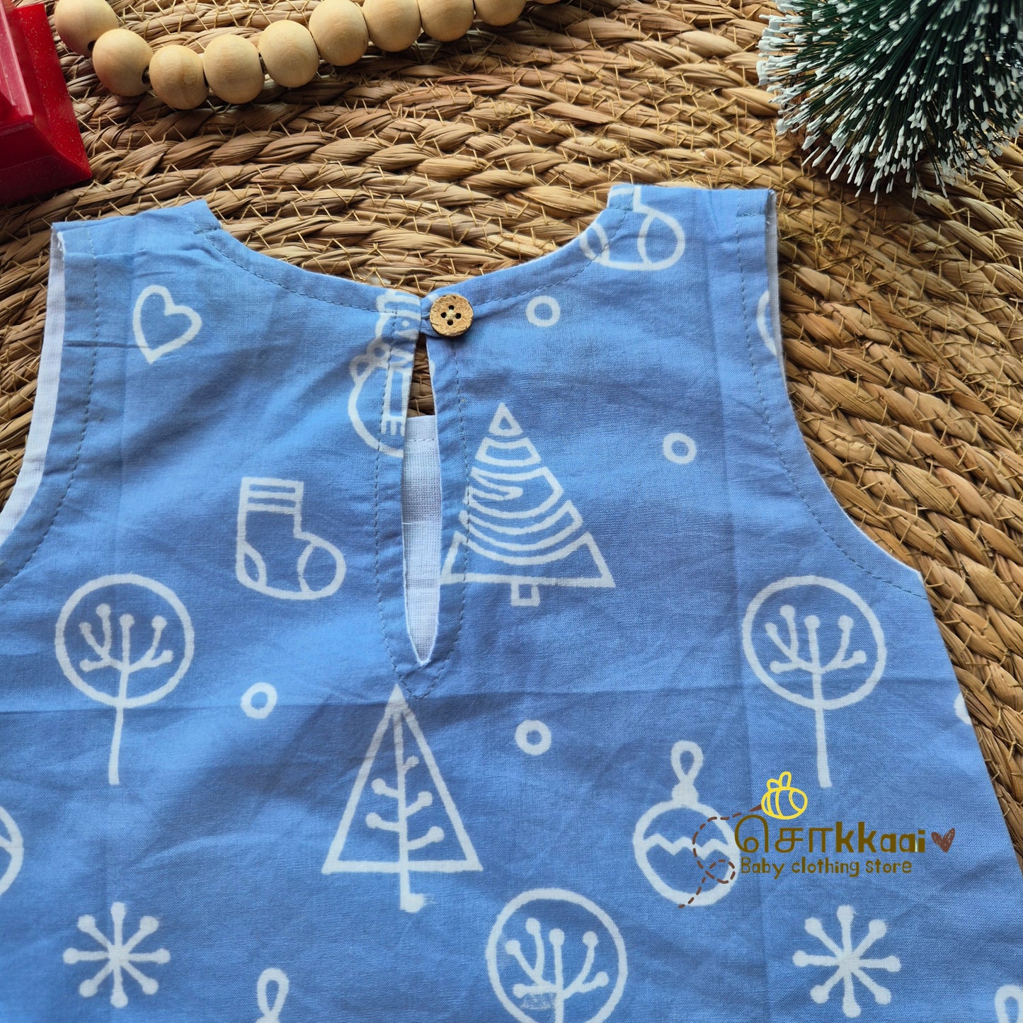 Frosty blue icon christams vibe A-line frock - (0-6years) Sokkaai