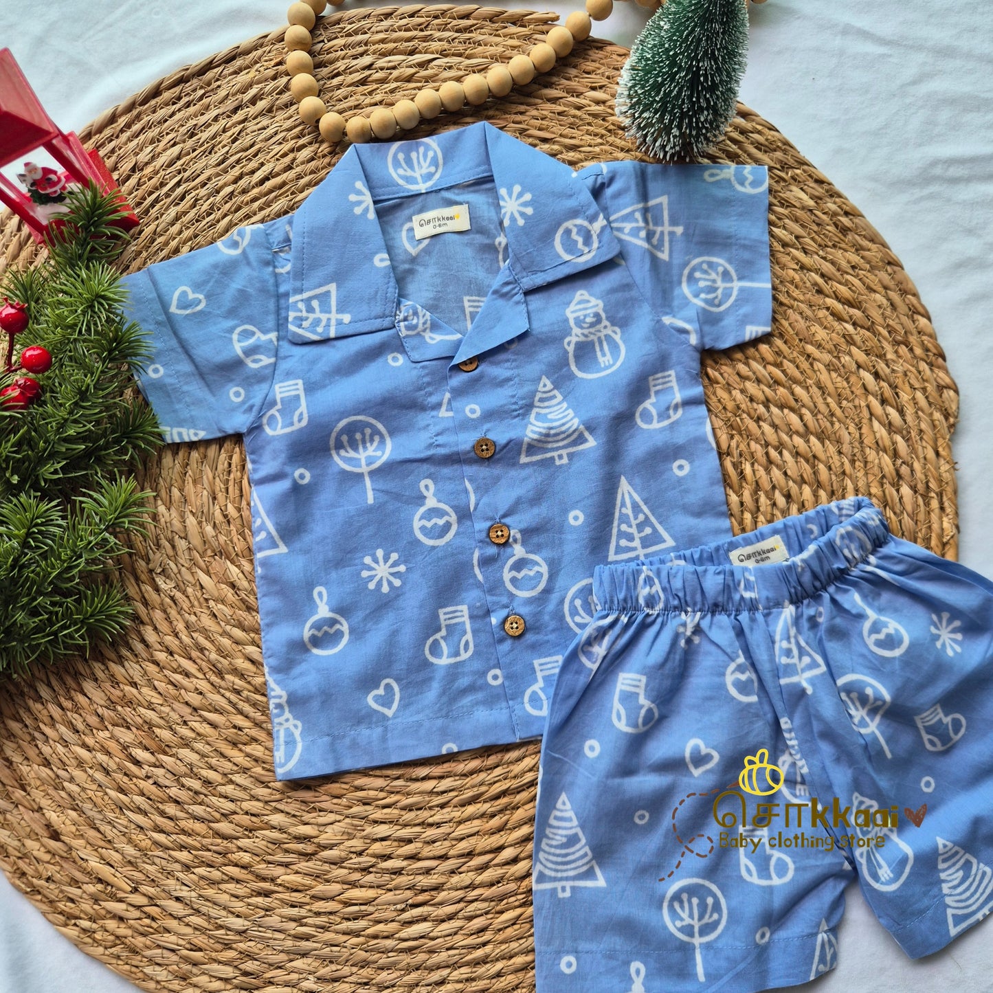 Frosty blue icon Christmas vibe coord set (0-10years) - Sokkaai