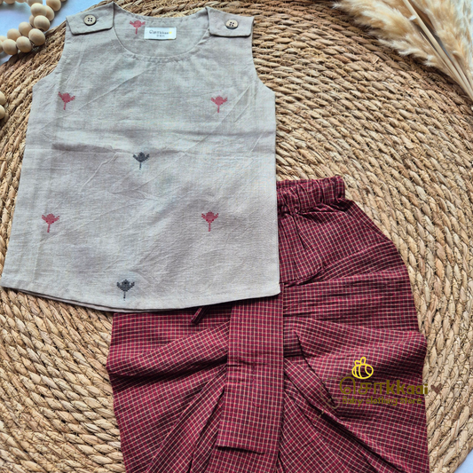 Classic Maroon with Lotus Twirl kids dhoti set (0-4yrs)
