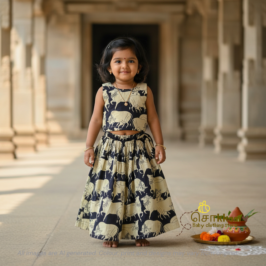 Black Pichwai Cow Skirt and top Girls (6m-6years) - Sokkaai