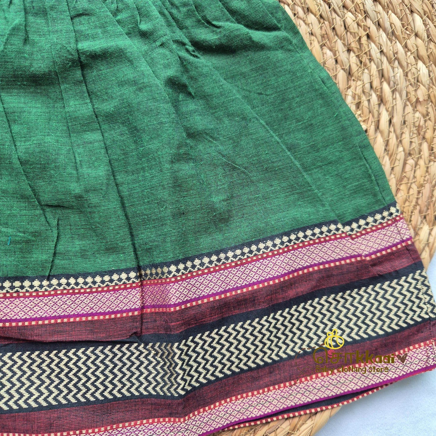 Green Temple Weave tassel tie single layer frock (0-3yrs) - Sokkaai