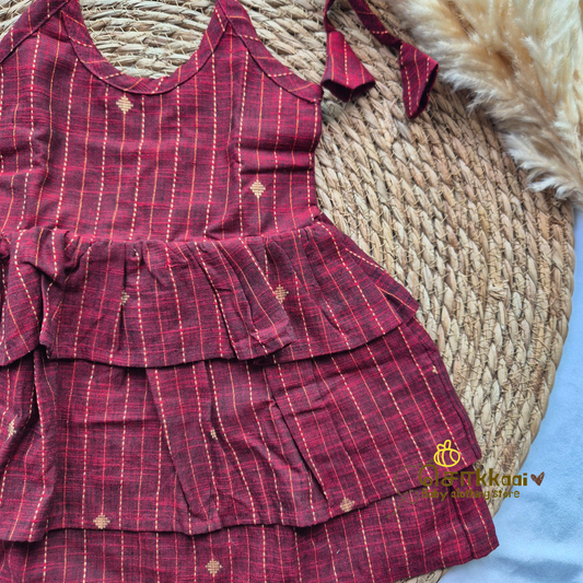 Handloom Maroon  - Tassel Tie Girl Frock (Newborn to 3years)