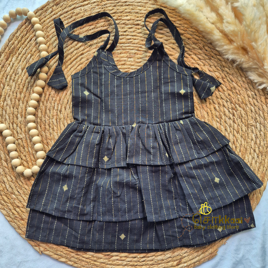 Handloom Black  - Tassel Tie Girl Frock (Newborn to 3years)