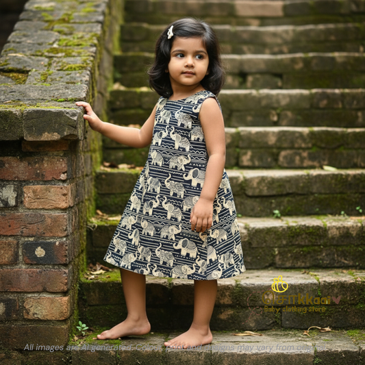 Black Elephant A-line frock - (0-6years) Sokkaai