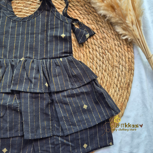 Handloom Black  - Tassel Tie Girl Frock (Newborn to 3years)