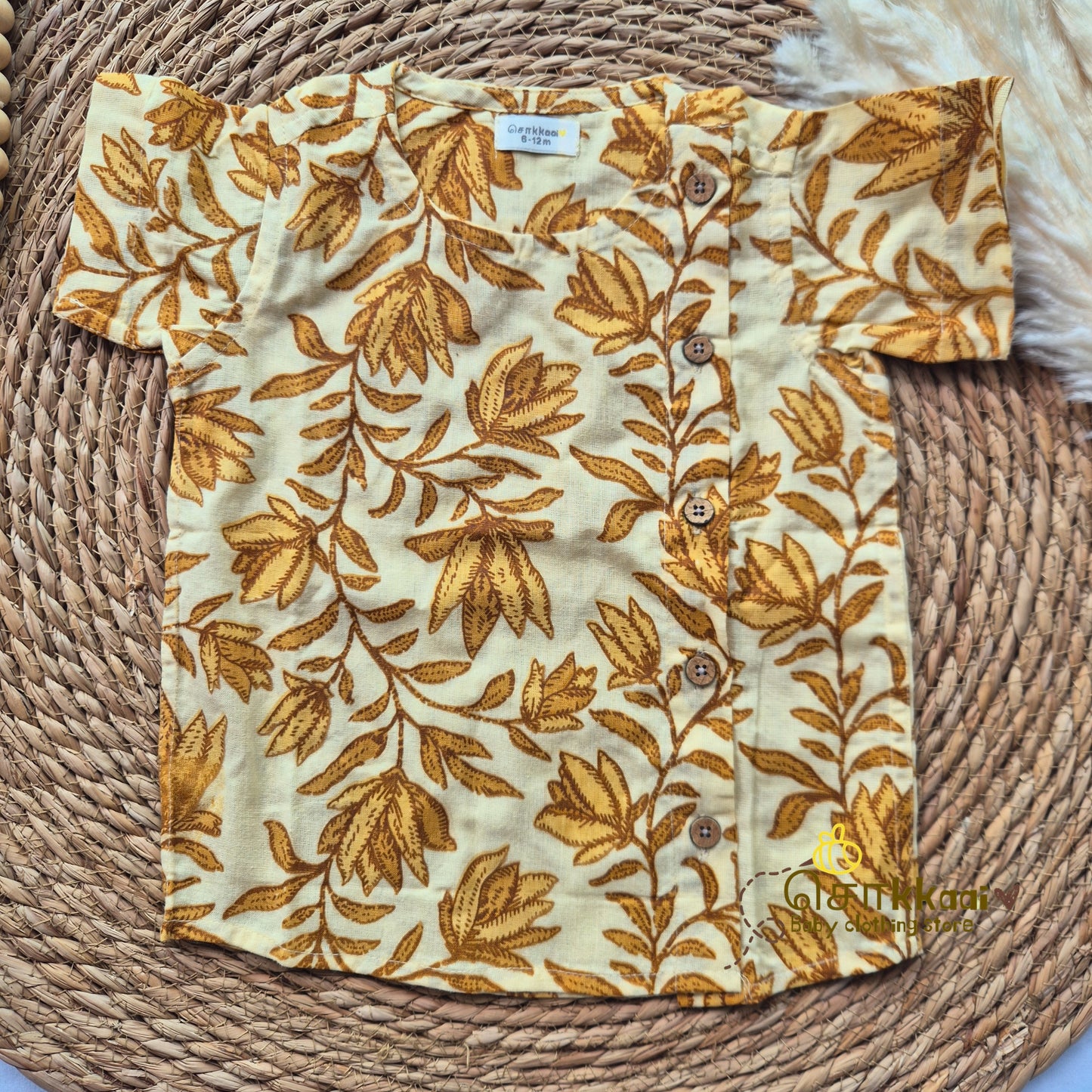 Mustard floral Short Sleeve Kurta/ Jippa (0-3years) - Sokkaai