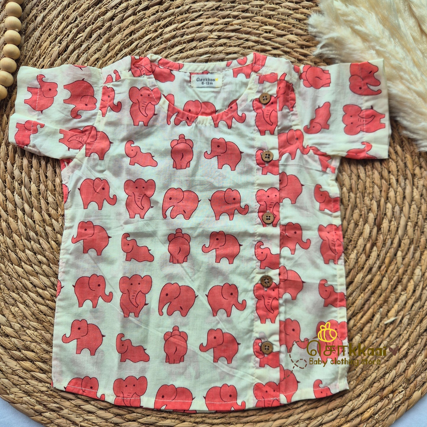 Pink elephant Short Sleeve Kurta/ Jippa (0-5years) - Sokkaai