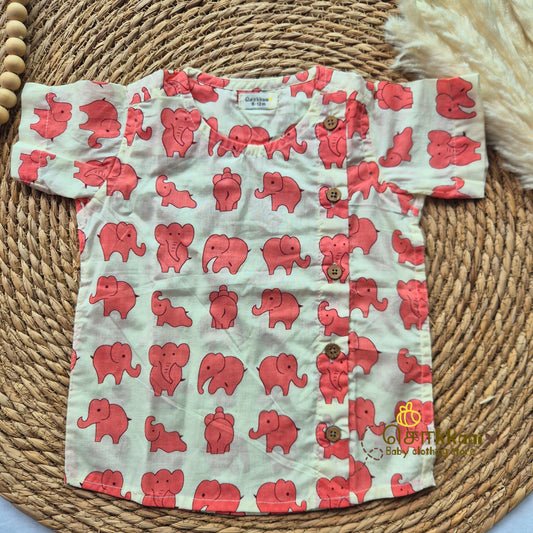Pink elephant Short Sleeve Kurta/ Jippa (0-5years) - Sokkaai
