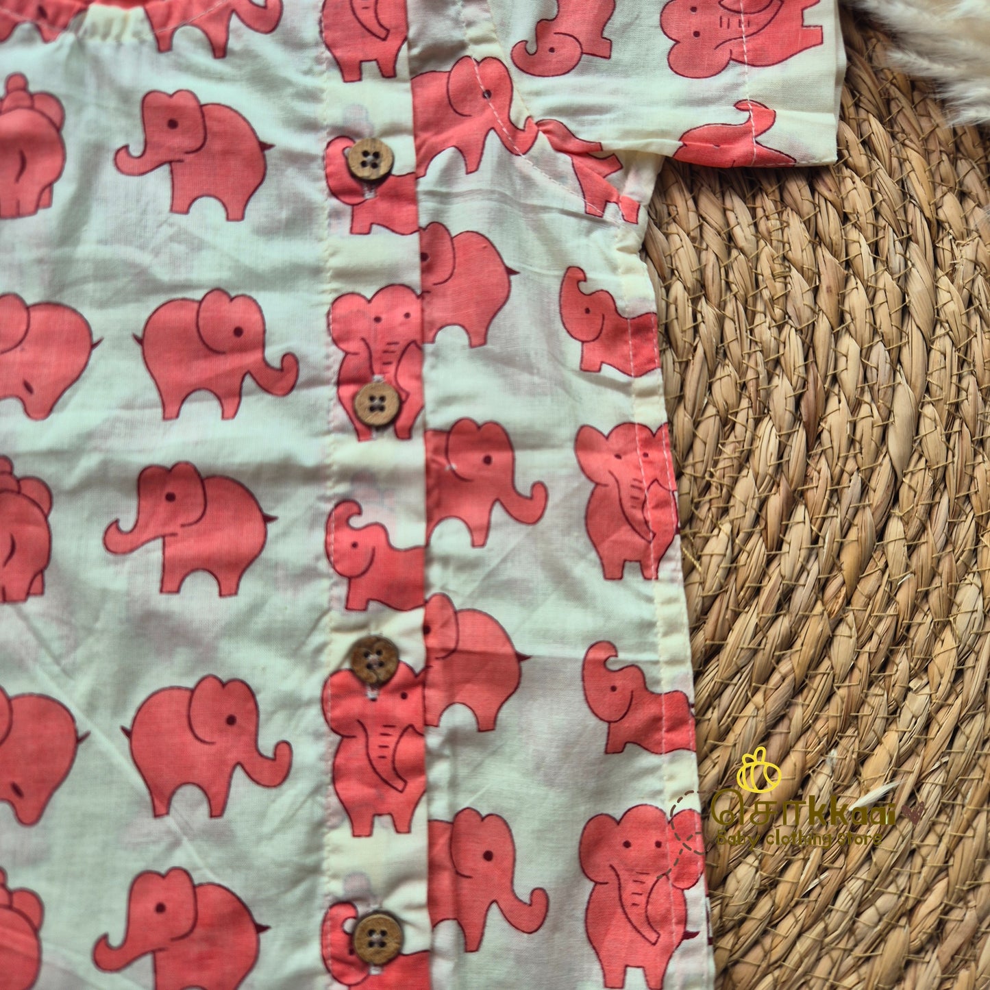 Pink elephant Short Sleeve Kurta/ Jippa (0-5years) - Sokkaai