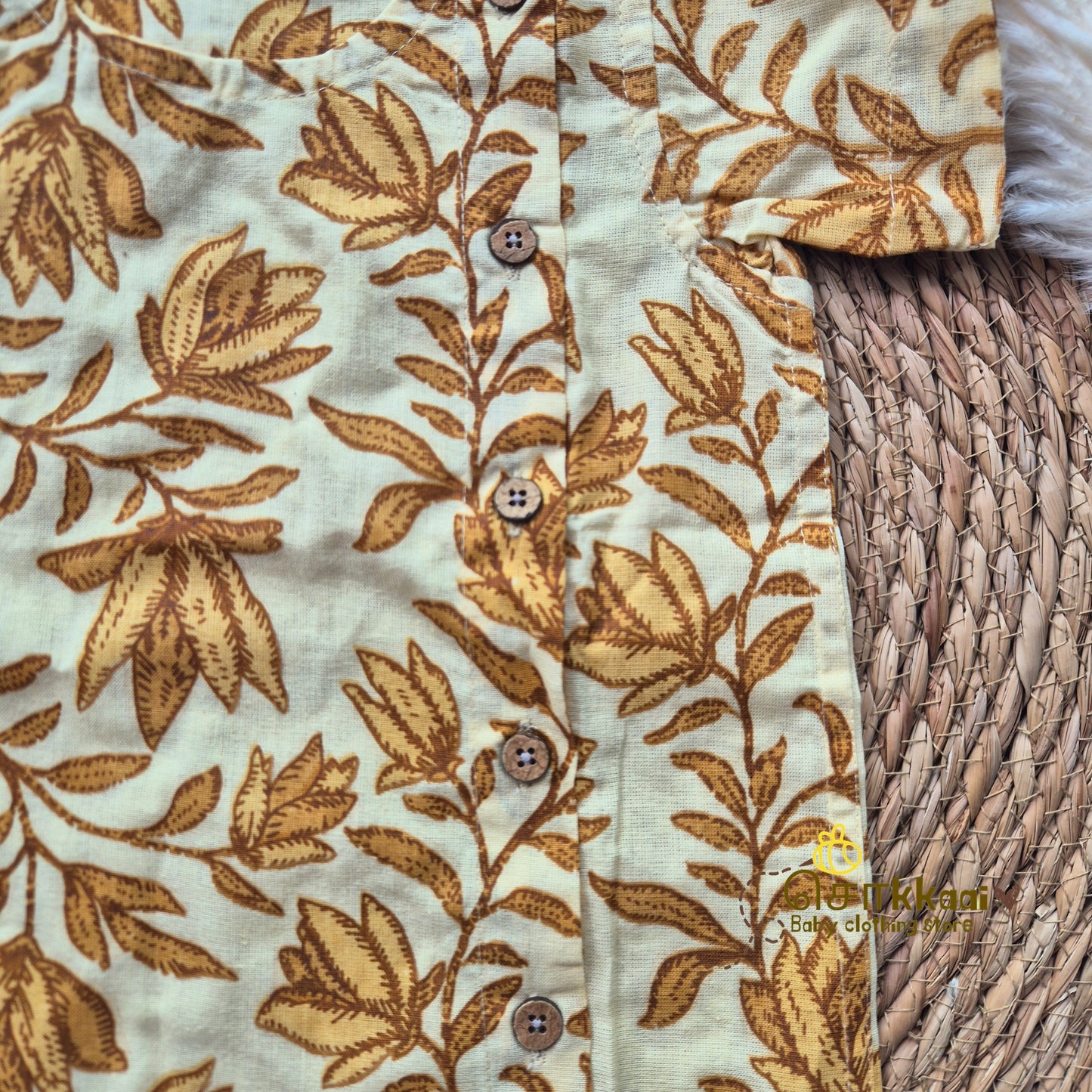 Mustard floral Short Sleeve Kurta/ Jippa (0-3years) - Sokkaai