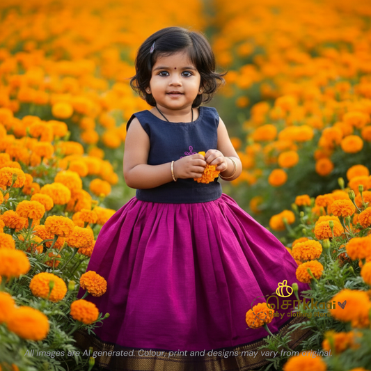 Mangalgiri Cotton Skirt and top Girls  - Royal Navy and Magenta (6m-5years) - Sokkaai
